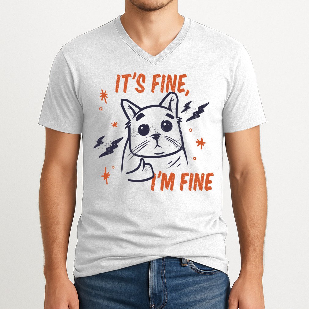 It's Fine I'm Fine Cat V-Neck T-Shirt