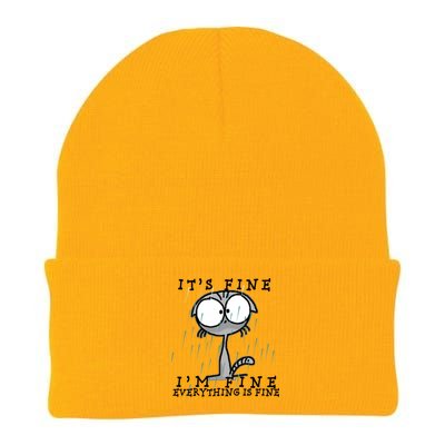 It's Fine I'm Fine Everything Is Fine Cat  Knit Cap Winter Beanie