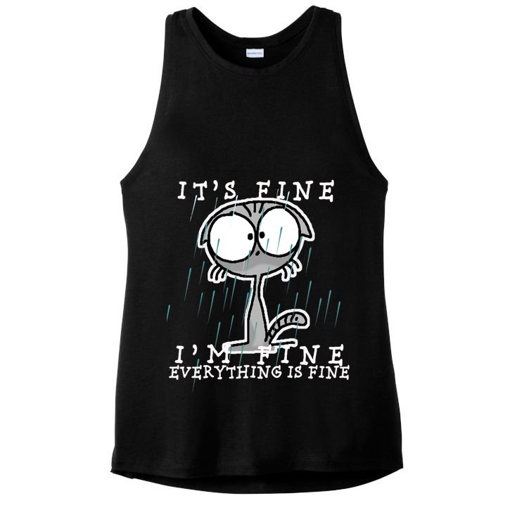 It's Fine I'm Fine Everything Is Fine Cat  Ladies PosiCharge Tri-Blend Wicking Tank