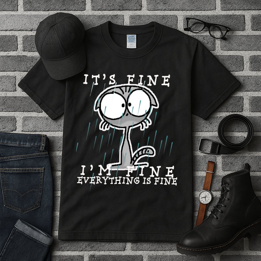 It's Fine I'm Fine Everything Is Fine Cat  Tall T-Shirt