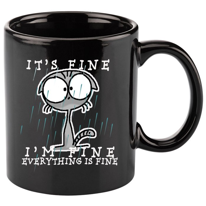 It's Fine I'm Fine Everything Is Fine Cat  11oz C Handle Ceramic Mug