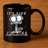 It's Fine I'm Fine Everything Is Fine Cat  11oz C Handle Ceramic Mug