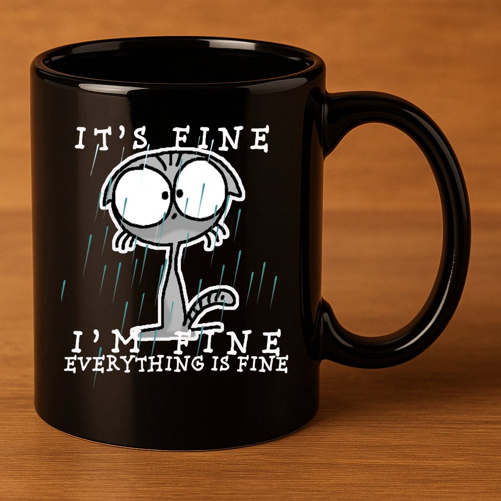 It's Fine I'm Fine Everything Is Fine Cat  11oz C Handle Ceramic Mug