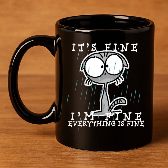 It's Fine I'm Fine Everything Is Fine Cat  11oz C Handle Ceramic Mug