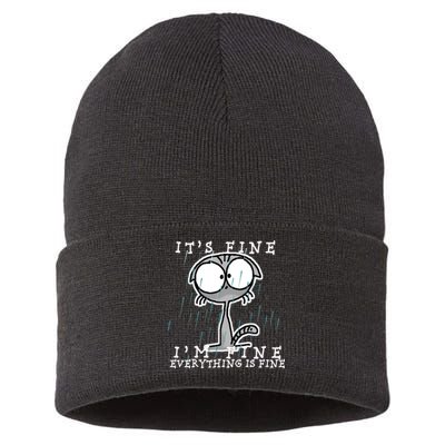 It's Fine I'm Fine Everything Is Fine Cat  Sustainable Knit Beanie