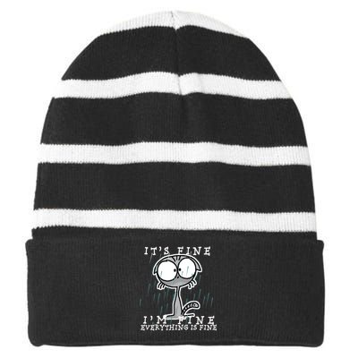 It's Fine I'm Fine Everything Is Fine Cat  Striped Beanie with Solid Band