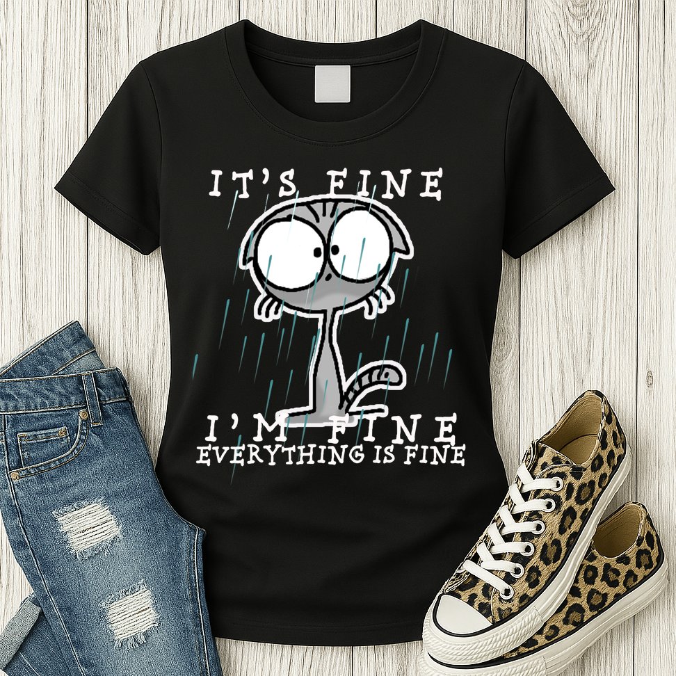 It's Fine I'm Fine Everything Is Fine Cat  Womens T-Shirt