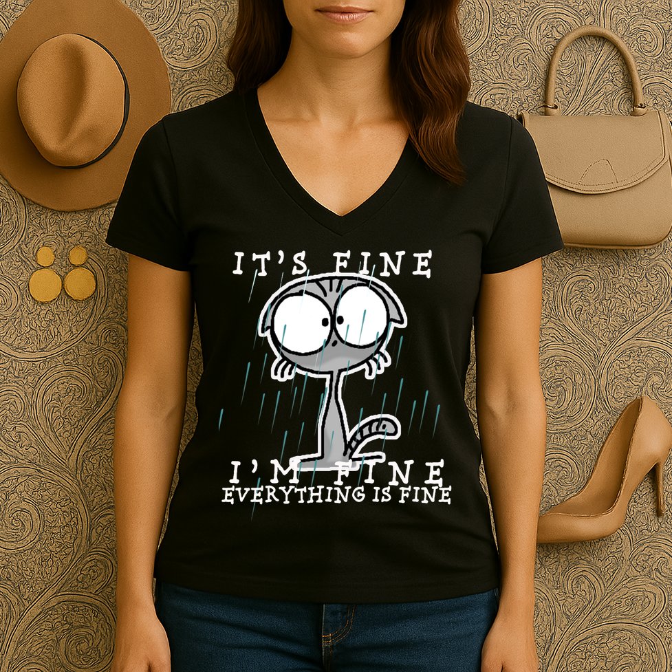 It's Fine I'm Fine Everything Is Fine Cat  Women's V-Neck T-Shirt