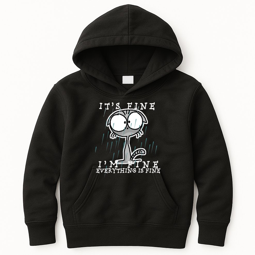 It's Fine I'm Fine Everything Is Fine Cat  Kids Hoodie
