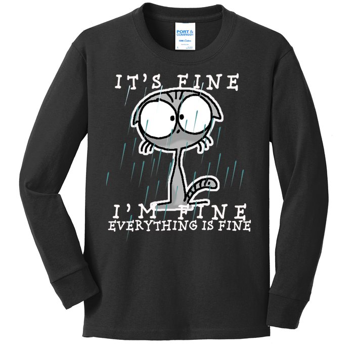 It's Fine I'm Fine Everything Is Fine Cat  Kids Long Sleeve Shirt