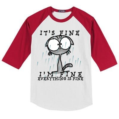 It's Fine I'm Fine Everything Is Fine Cat  Kids Colorblock Raglan Jersey