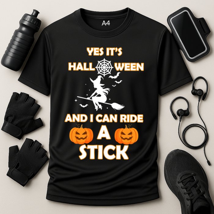 Its Halloween & I Can Ride a Stick Witch Cooling Performance Crew T-Shirt