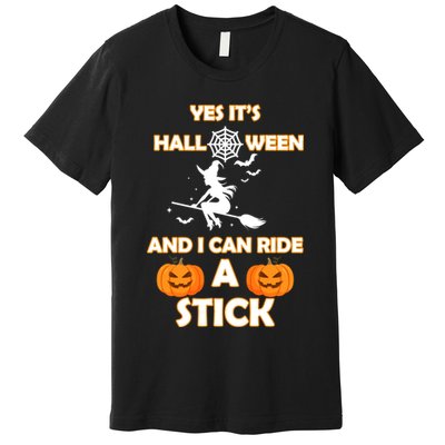 Its Halloween & I Can Ride a Stick Witch Premium T-Shirt