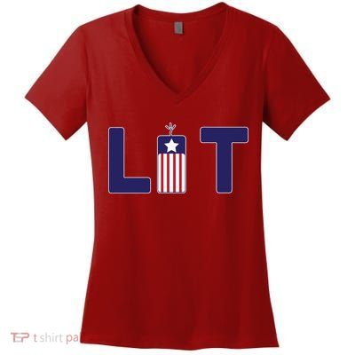 It's Lit USA 4th of July Women's V-Neck T-Shirt