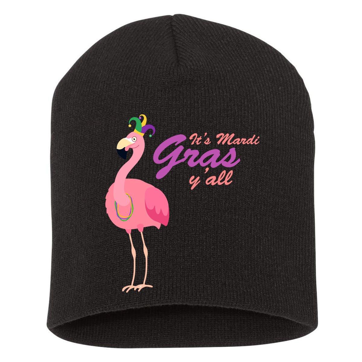 IT's Mardi Gras Flamingo Short Acrylic Beanie