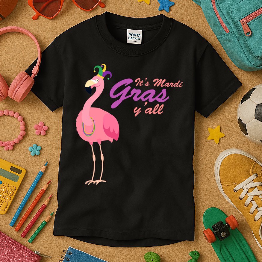 IT's Mardi Gras Flamingo Kids T-Shirt