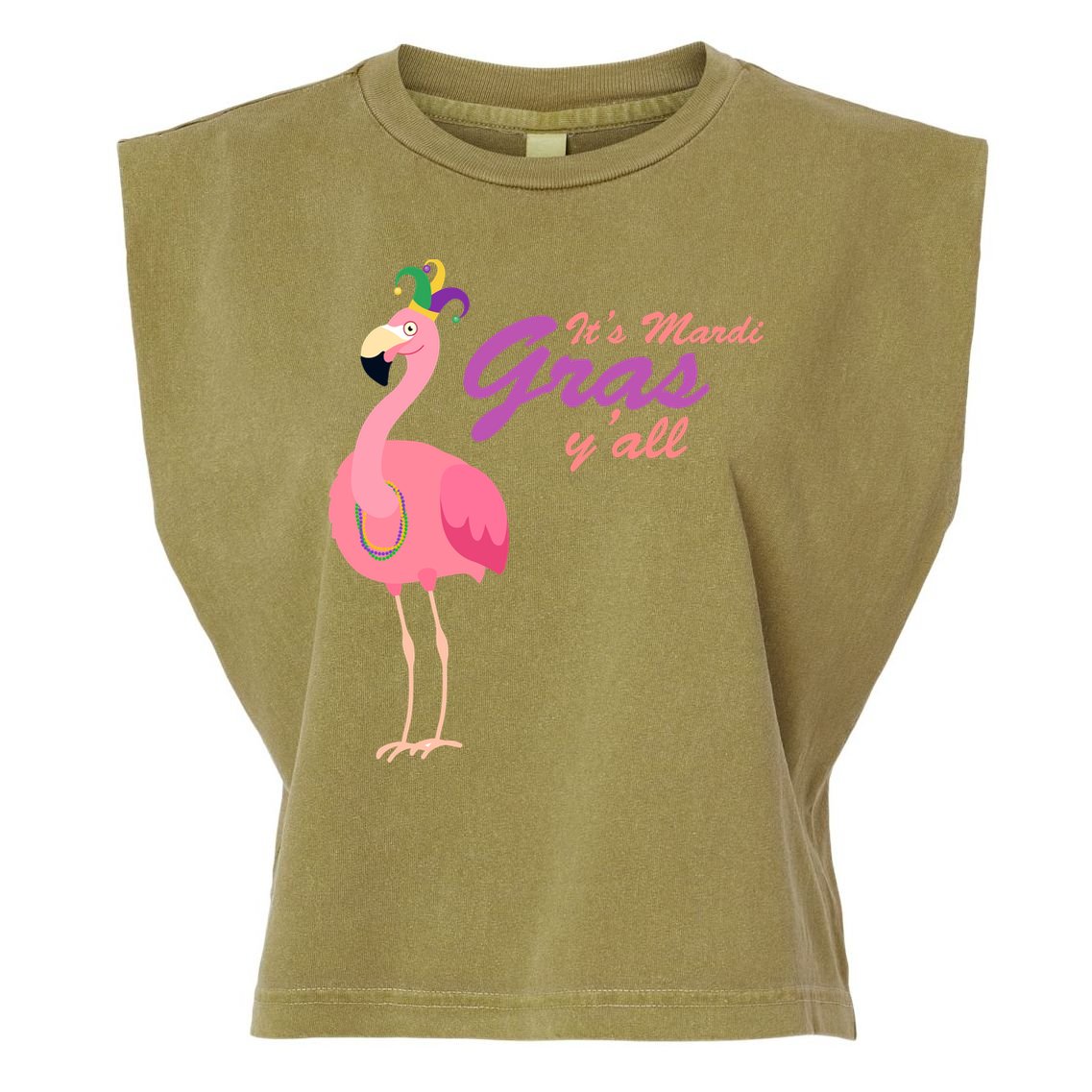 IT's Mardi Gras Flamingo Garment-Dyed Women's Muscle Tee