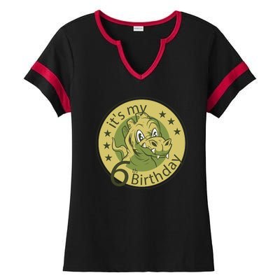 It's My 6th Birthday Dinosaur Ladies Halftime Notch Neck Tee