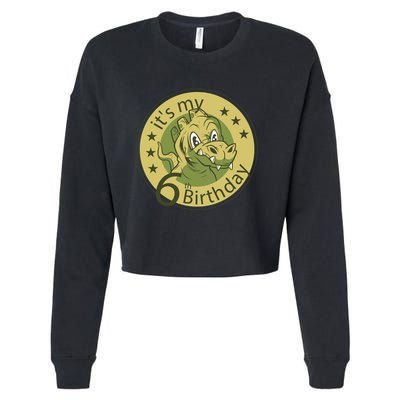It's My 6th Birthday Dinosaur Cropped Pullover Crew