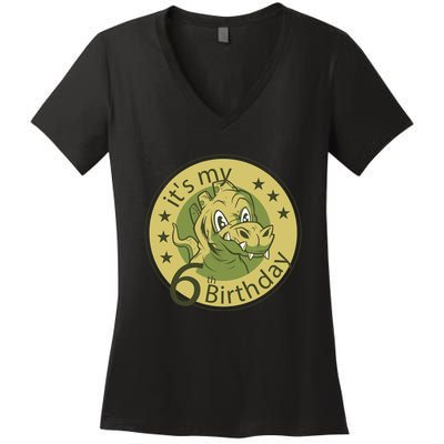 It's My 6th Birthday Dinosaur Women's V-Neck T-Shirt