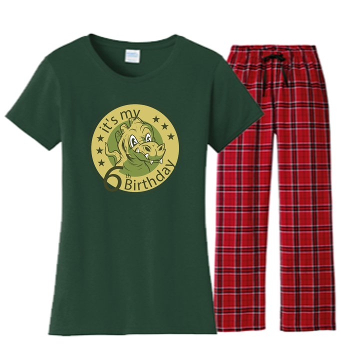 It's My 6th Birthday Dinosaur Women's Flannel Pajama Set