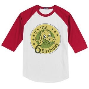 It's My 6th Birthday Dinosaur Kids Colorblock Raglan Jersey