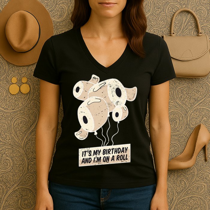 It's My Birthday And I'm On A Roll Women's V-Neck T-Shirt