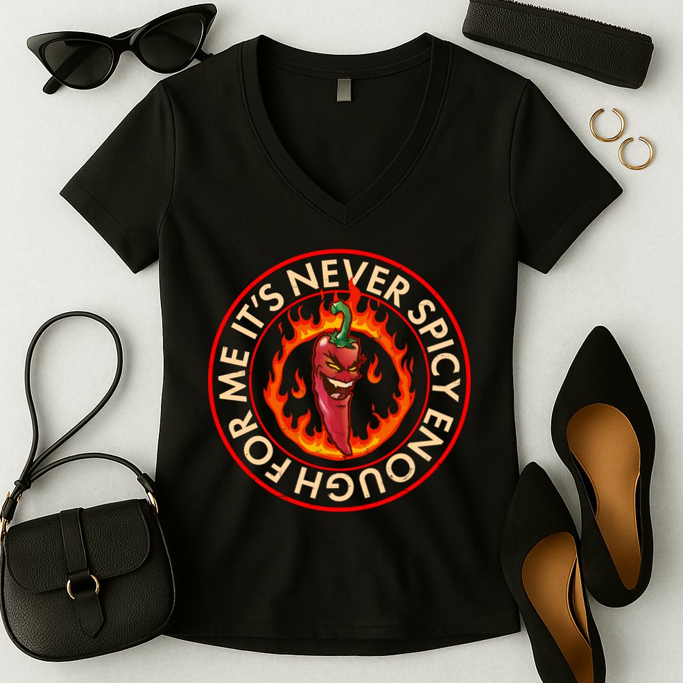 It's Never Spicy Enough For Me Evil Hot Chili Pepper Women's V-Neck T-Shirt