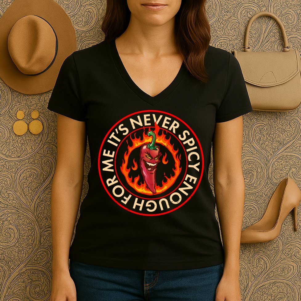 It's Never Spicy Enough For Me Evil Hot Chili Pepper Women's V-Neck T-Shirt