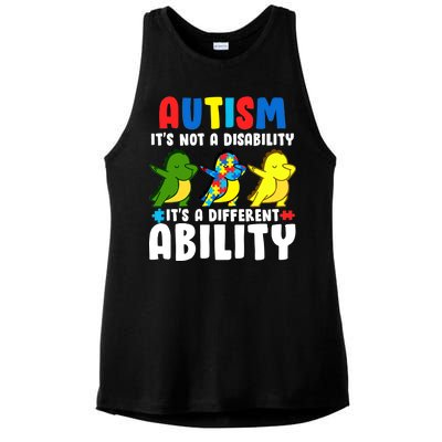 It's Not A Disability Ability Autism Dinosaur Dabbing Ladies PosiCharge Tri-Blend Wicking Tank