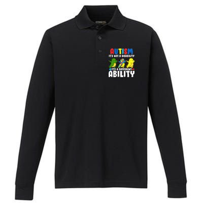 It's Not A Disability Ability Autism Dinosaur Dabbing Performance Long Sleeve Polo