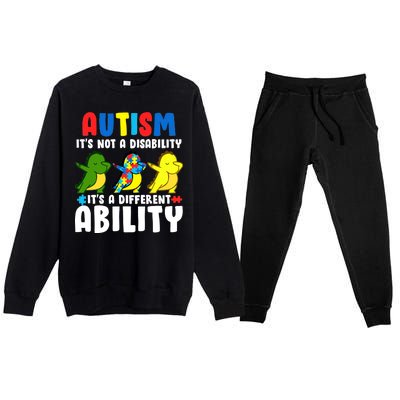 It's Not A Disability Ability Autism Dinosaur Dabbing Premium Crewneck Sweatsuit Set