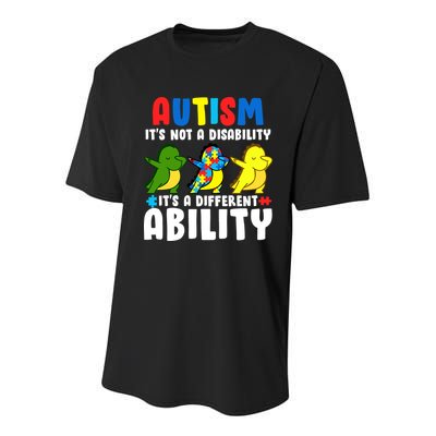 It's Not A Disability Ability Autism Dinosaur Dabbing Youth Performance Sprint T-Shirt