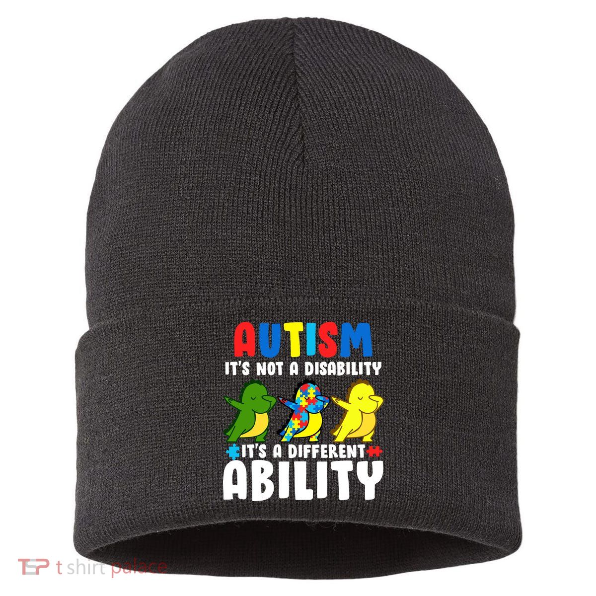 It's Not A Disability Ability Autism Dinosaur Dabbing Sustainable Knit Beanie