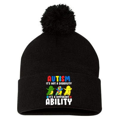It's Not A Disability Ability Autism Dinosaur Dabbing Pom Pom 12in Knit Beanie