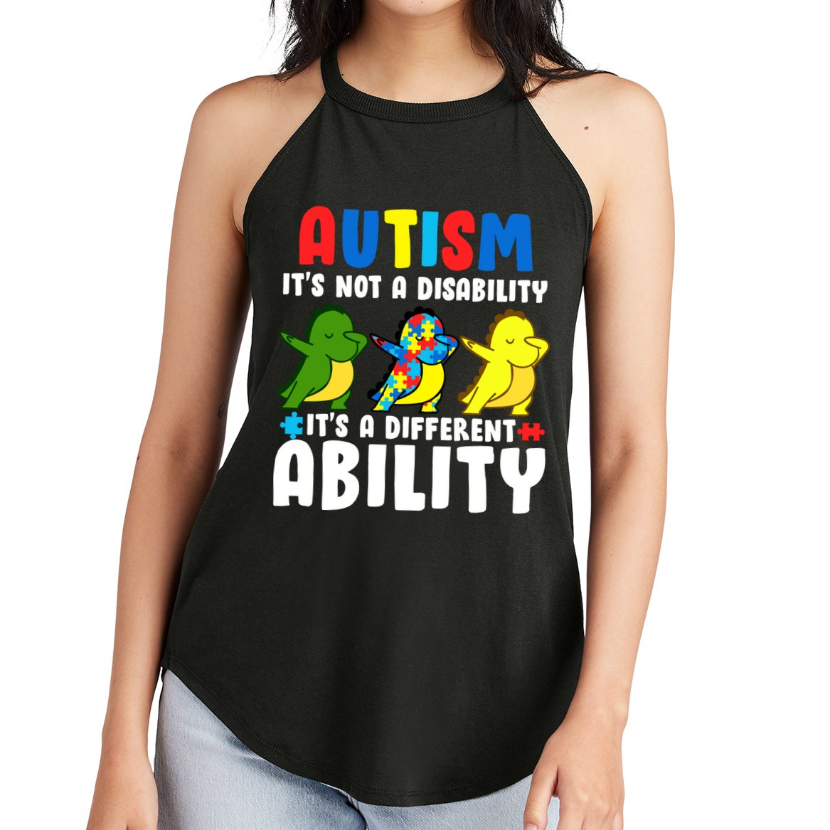 It's Not A Disability Ability Autism Dinosaur Dabbing Women's Perfect Tri Rocker Tank