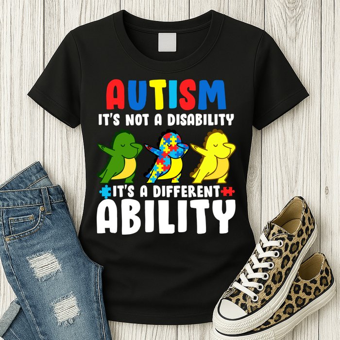 It's Not A Disability Ability Autism Dinosaur Dabbing Womens T-Shirt