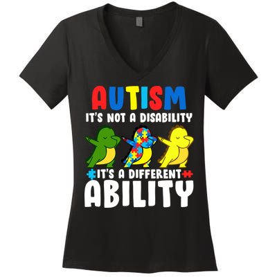 It's Not A Disability Ability Autism Dinosaur Dabbing Women's V-Neck T-Shirt