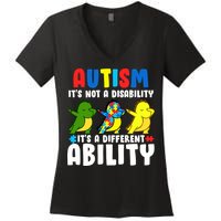 It's Not A Disability Ability Autism Dinosaur Dabbing Women's V-Neck T-Shirt
