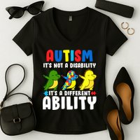 It's Not A Disability Ability Autism Dinosaur Dabbing Women's V-Neck T-Shirt