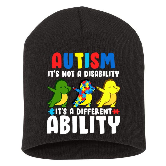 It's Not A Disability Ability Autism Dinosaur Dabbing Short Acrylic Beanie