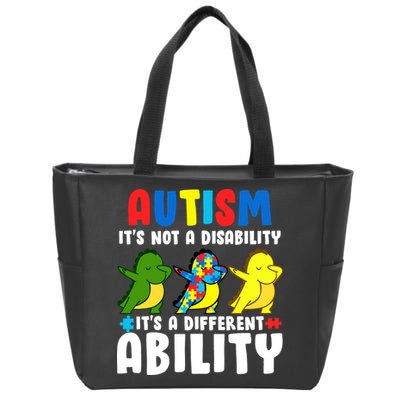 It's Not A Disability Ability Autism Dinosaur Dabbing Zip Tote Bag