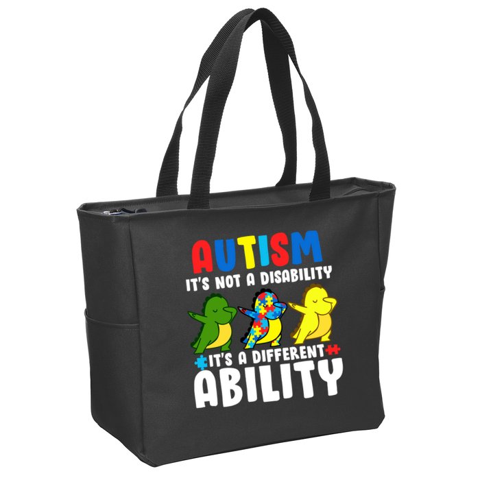 It's Not A Disability Ability Autism Dinosaur Dabbing Zip Tote Bag