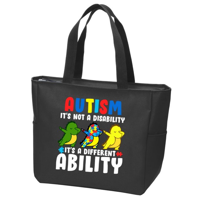 It's Not A Disability Ability Autism Dinosaur Dabbing Zip Tote Bag