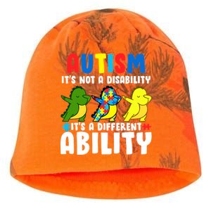 It's Not A Disability Ability Autism Dinosaur Dabbing Kati - Camo Knit Beanie