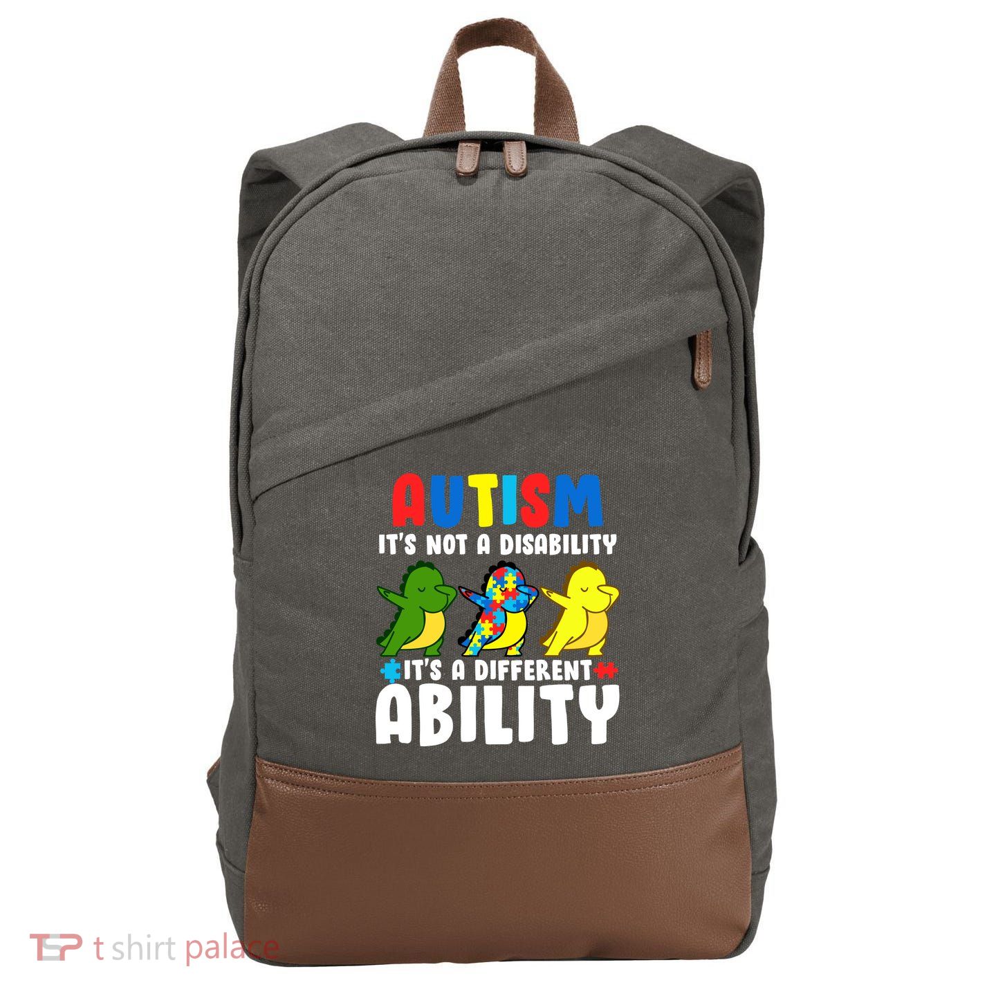 It's Not A Disability Ability Autism Dinosaur Dabbing Cotton Canvas Backpack