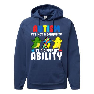 It's Not A Disability Ability Autism Dinosaur Dabbing Performance Fleece Hoodie