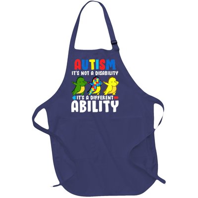 It's Not A Disability Ability Autism Dinosaur Dabbing Full-Length Apron With Pockets