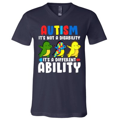 It's Not A Disability Ability Autism Dinosaur Dabbing V-Neck T-Shirt