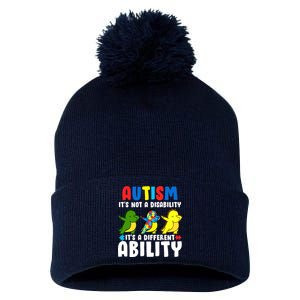 It's Not A Disability Ability Autism Dinosaur Dabbing Pom Pom 12in Knit Beanie